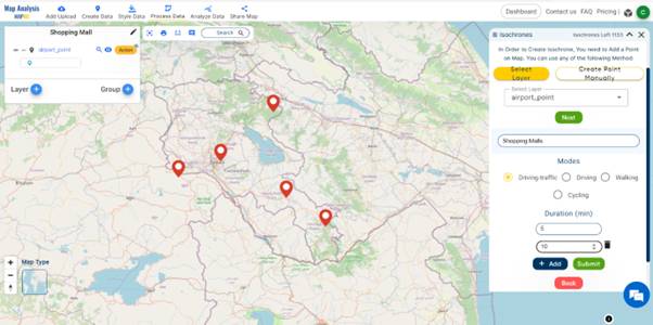 Isochrone application around airports