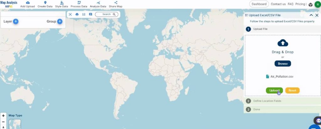 Select the data - Create a Map to Identify Pollution Affected Regions