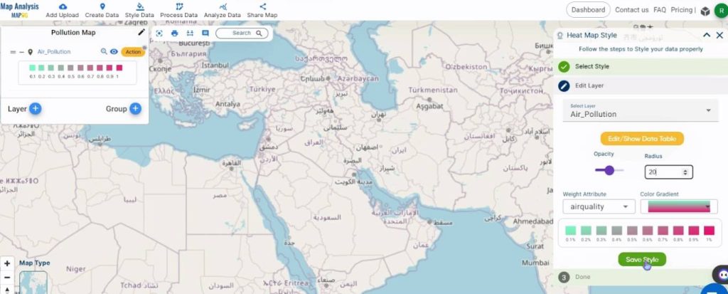 Define parameters for Heat Map - Create a Map to Identify Pollution Affected Regions