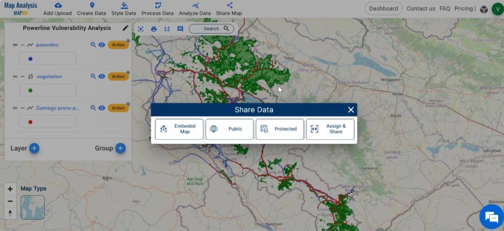 Share map created for Powerline Vulnerability Analysis