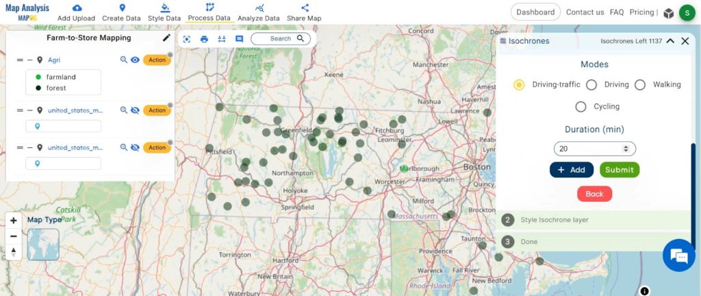 Farm-to-Store Mapping: Smart Farming with GIS Analysis: set the duration