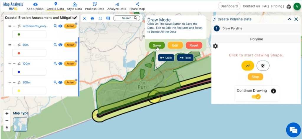 Draw all sea walls in the map and save it