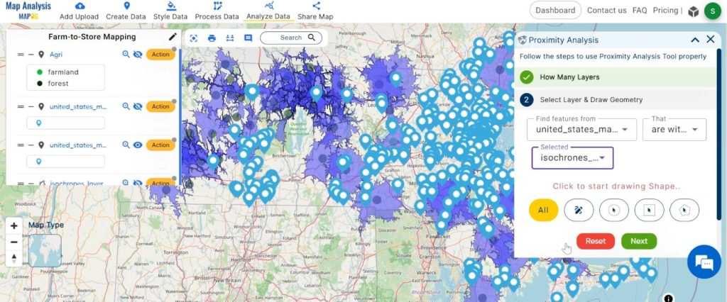 Farm-to-Store Mapping: Smart Farming with GIS Analysis: choose the layers