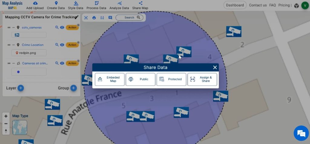 Share map created for CCTV Camera for Crime Tracking