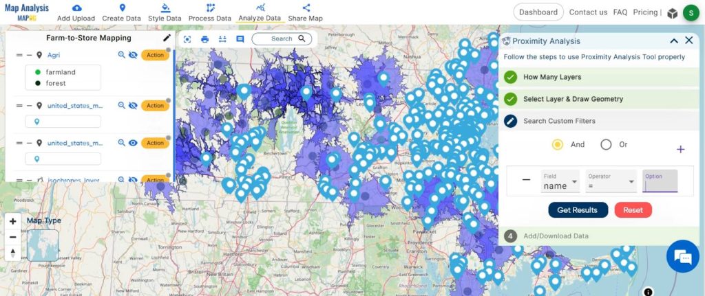 Farm-to-Store Mapping: Smart Farming with GIS Analysis: Set the field and options