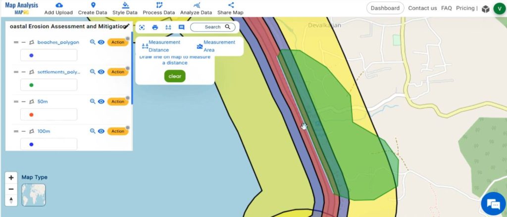 Measure the length of sea wall using Measure tool