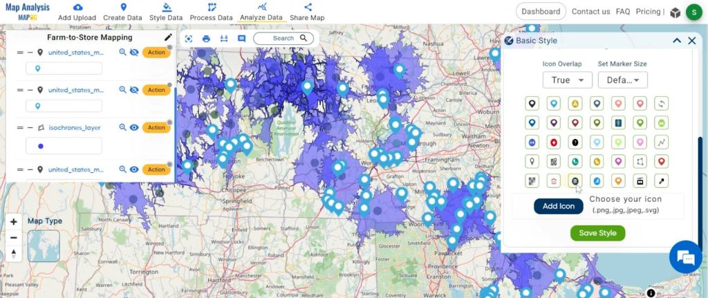 Farm-to-Store Mapping: Smart Farming with GIS Analysis: Change the icon 