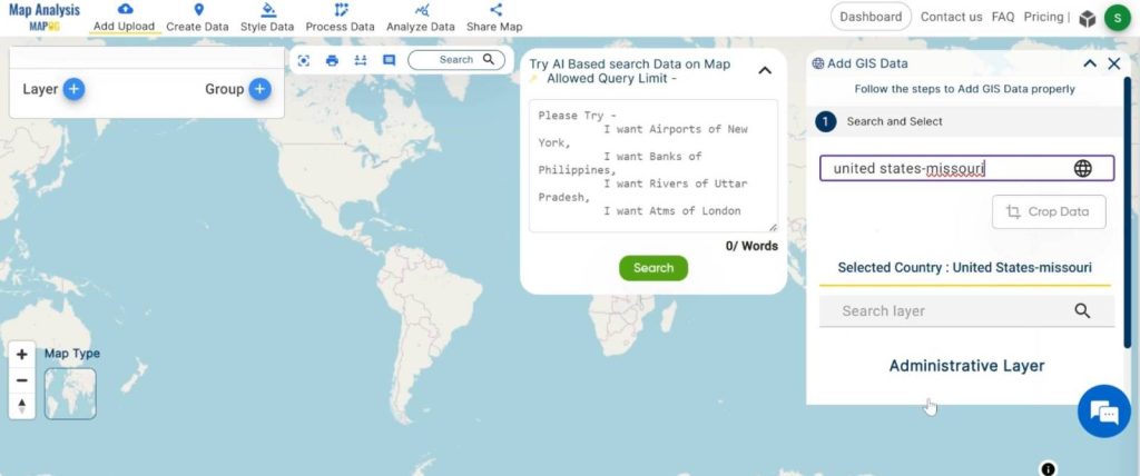 Data Upload: Creating Energy Maps: Unpowered Settlements: Search the country name.