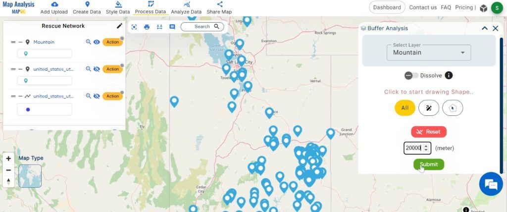 Creating Mountain Disaster Rescue Network: A GIS Approach: Set the range