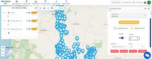 Create Map for Smart Site Selection with GIS: Real Estate: Select the "Bubble Circle" option.