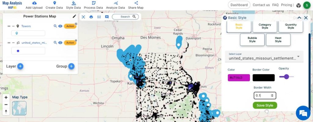 Creating Energy Maps: Unpowered Settlements: Select the layer and set the color.