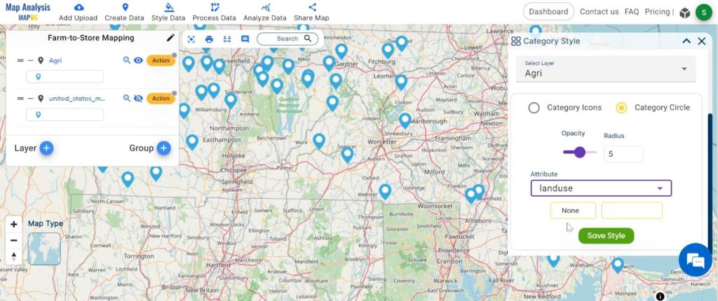 Farm-to-Store Mapping: Smart Farming with GIS Analysis: Select attribute