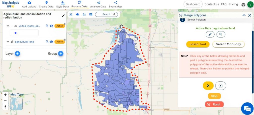 Merge polygons- Mapping for Equitable Agricultural Land Redistribution