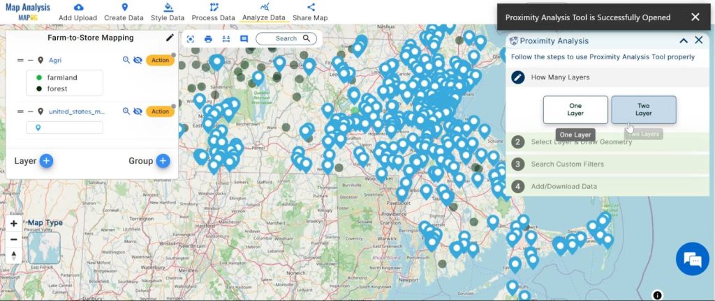 Farm-to-Store Mapping: Smart Farming with GIS Analysis: Proximity Analysis