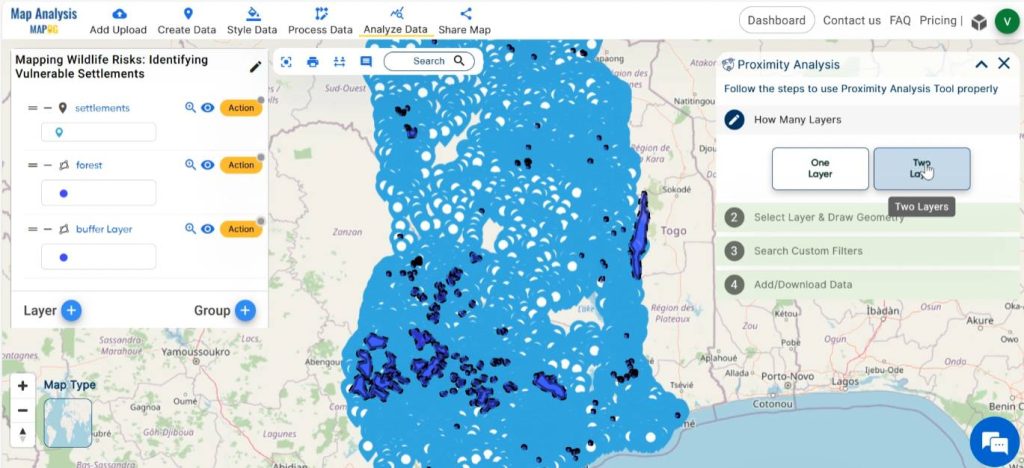 Open proximity analysis tool for identifying vulnerable settlements