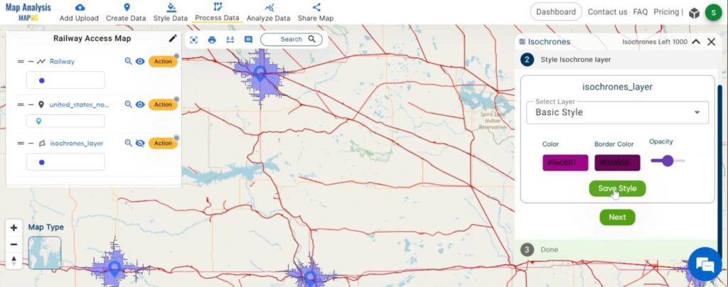 Creating Railway Access Maps: A GIS Approach: Isochrones colour