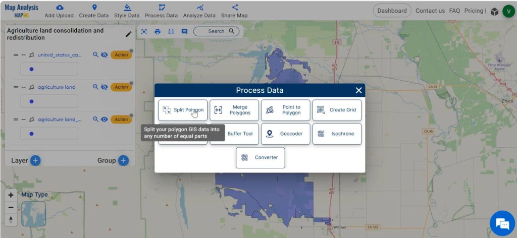 Select split tool- Mapping for Equitable Agricultural Land Redistribution