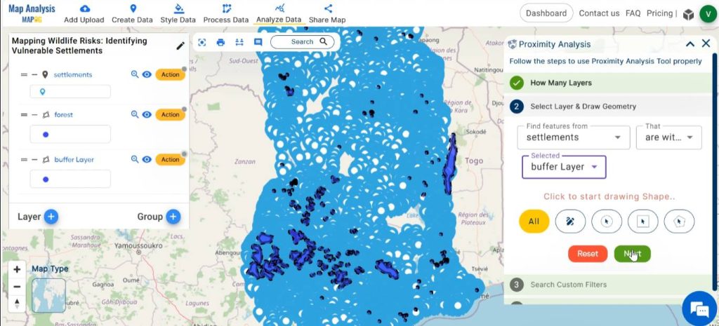 Select layers for proximity analysis