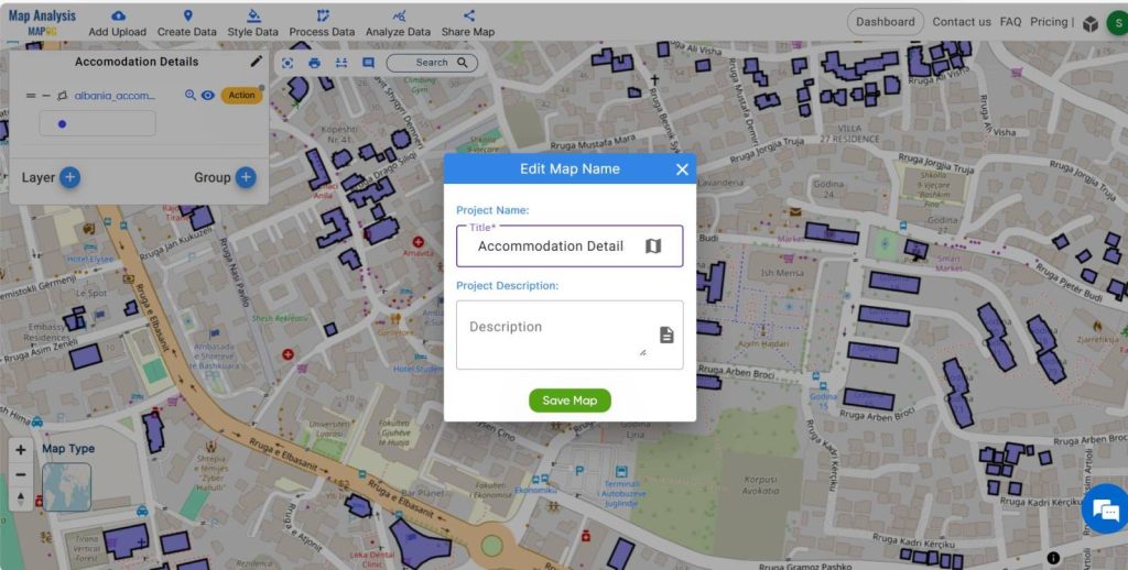 map for Revealing Accommodation Types- Renaming project title