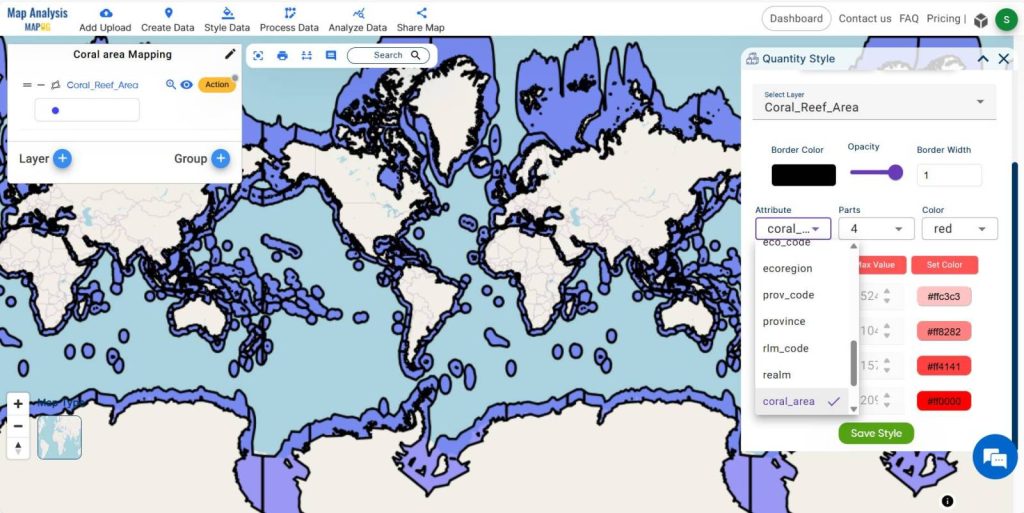 Create reef mapping-- Applying quantity style