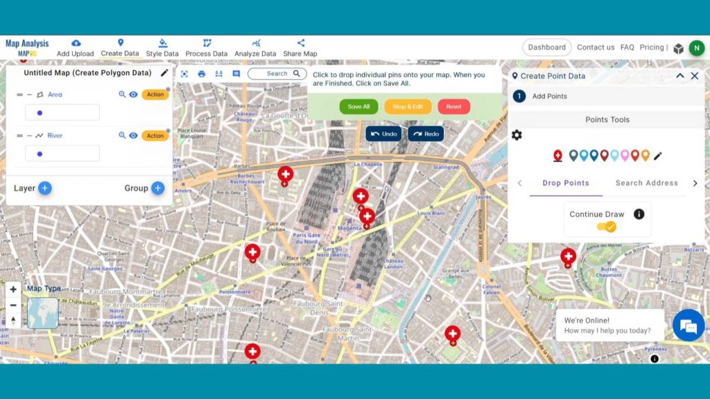 Create Point, Line, Polygon on map