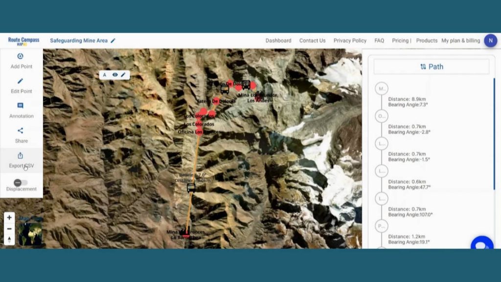 Using Route Compass to Navigate Safe Mining Area
