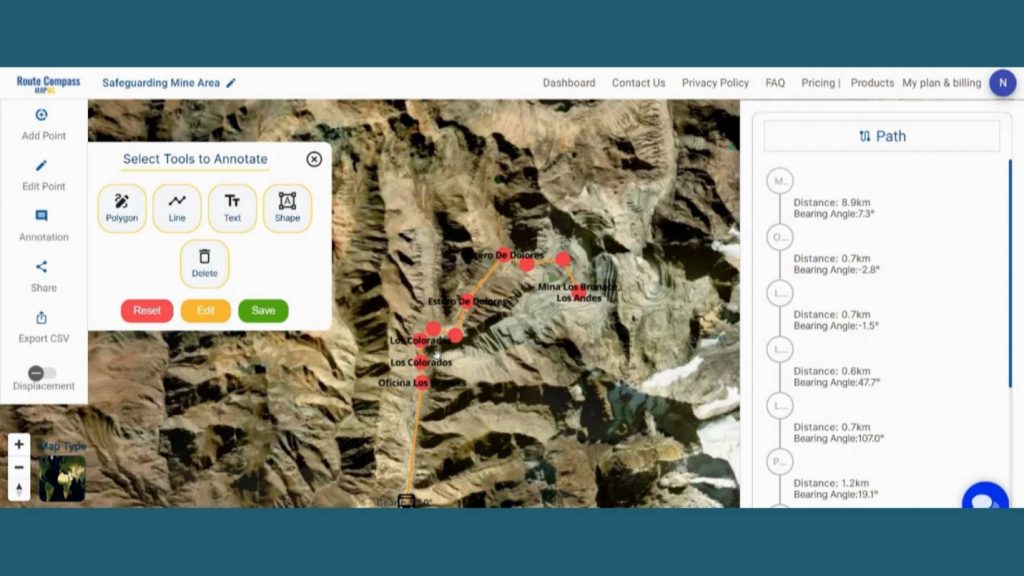 Using Route Compass to Navigate Safe Mining Area
