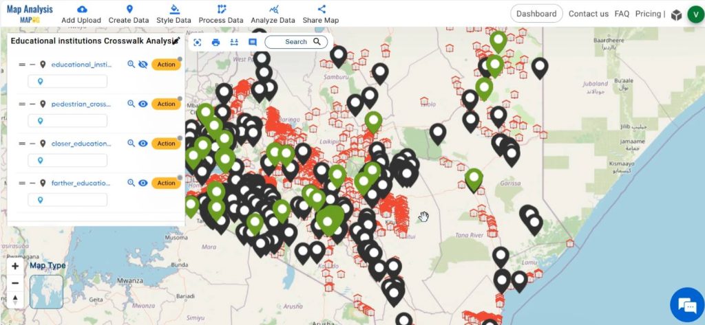 Map for Crosswalk analysis near educational institutions