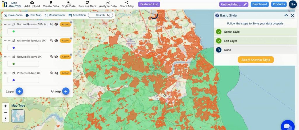 Analyze map - Identify Residential Land Use in Natural Reserves!