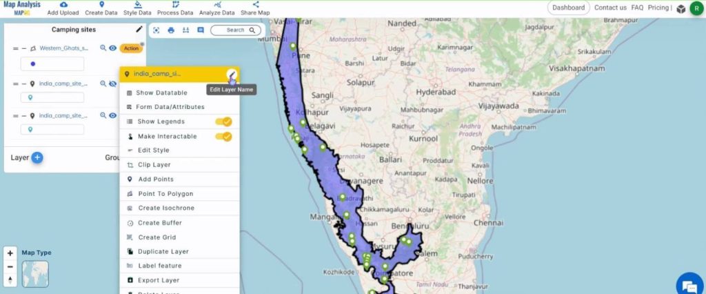 Create a map to find Camping spots in a region