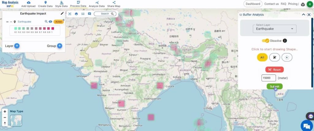 Buffer Tool parameters - Create a Map to Analyze Earthquake Data