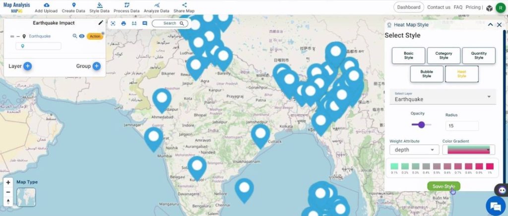 Heat Map parameters - Create a Map to Analyze Earthquake Data