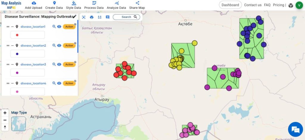 Output map for disease surveillance 