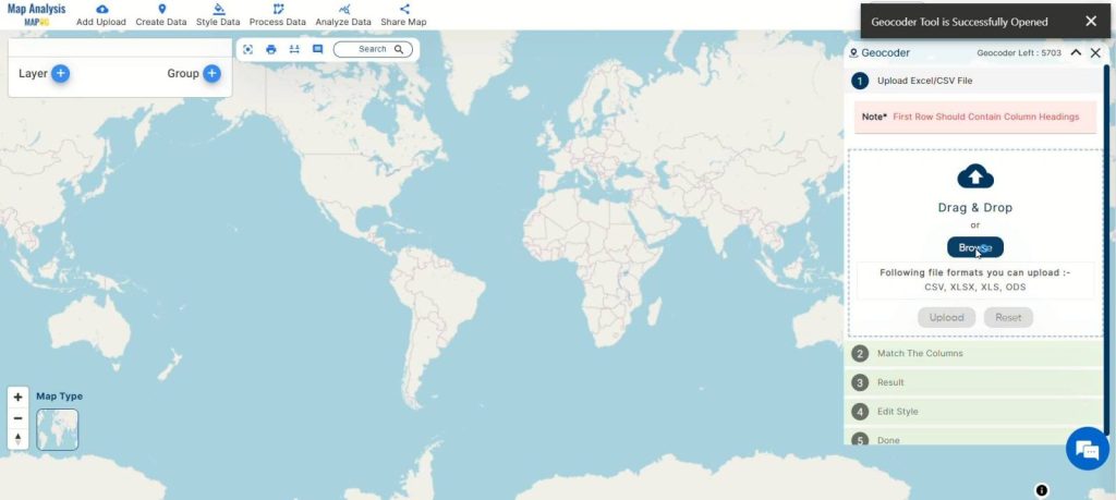 Upload Data-Convert addresses or place names into geographic coordinates for spatial analysis and visualization