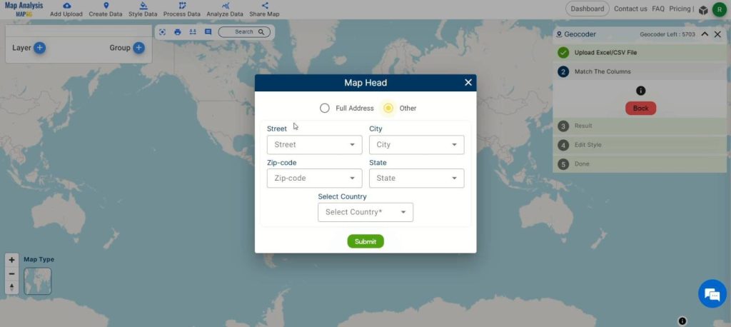 Map Head -Convert addresses or place names into geographic coordinates for spatial analysis and visualization