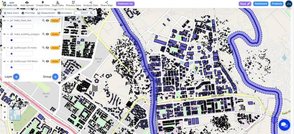 100 Meter Buffer zone - Mapping and Addressing Flood Risks Along Rivers