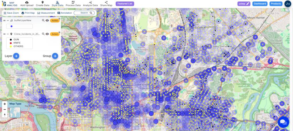 Buffer Analysis - Crime Data Mapping: Finding Patterns and Trends