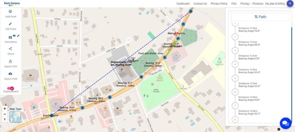 Marathon Route with bearing angle