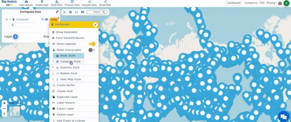 Create a Map to Visualise Earthquake Data Without Constraints