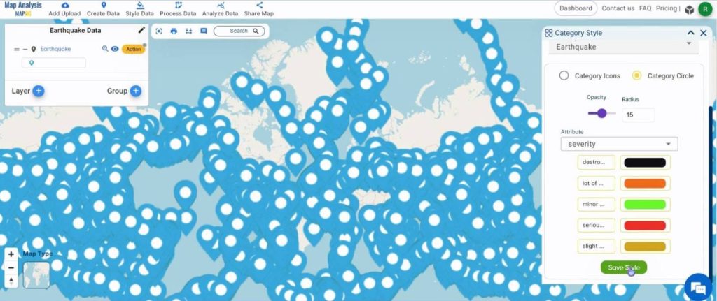 Create a Map to Visualise Earthquake Data Without Constraints