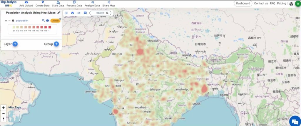 Create a Map to Visualize Population Dynamics using Heat Maps