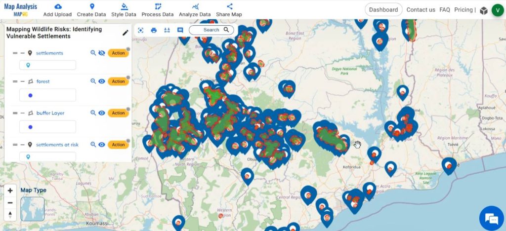 Final output map of identifying vulnerable settlements