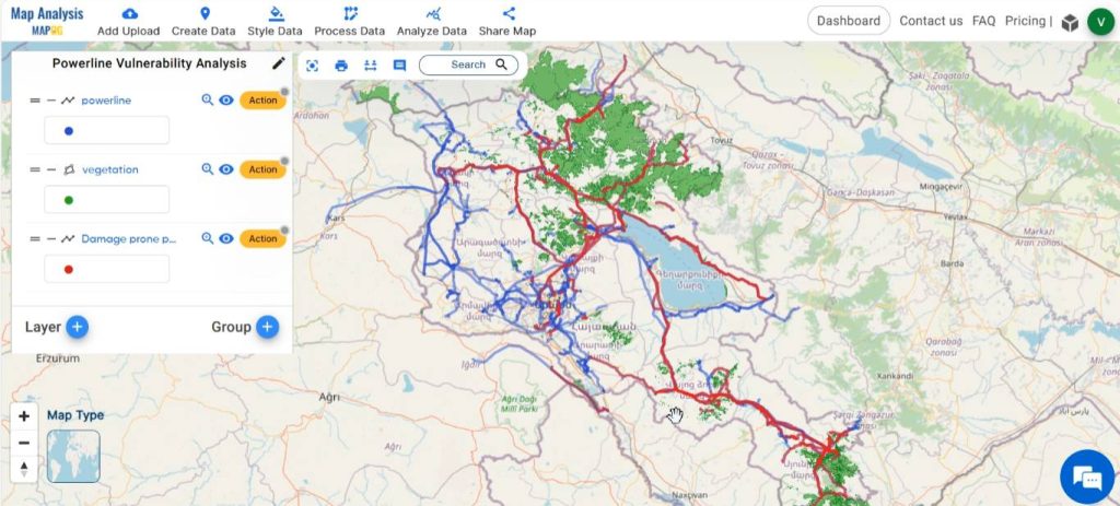 Final output map of Powerline Vulnerability Analysis