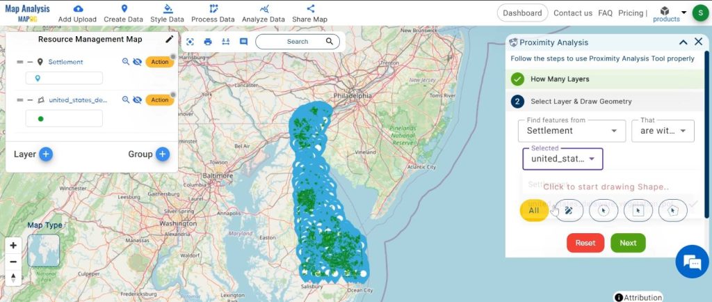 GIS Proximity Analysis for Resource Management: set the find feature and selected feature