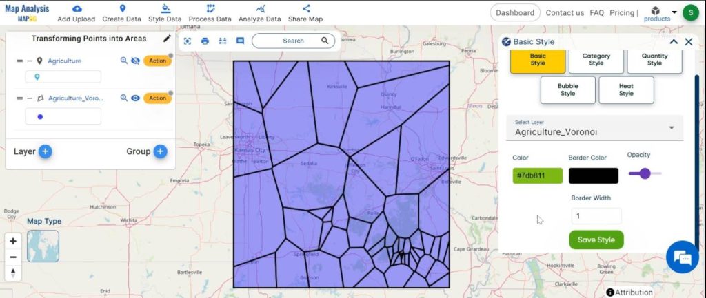 Point to Polygon: Transforming Points into Areas: set the colour