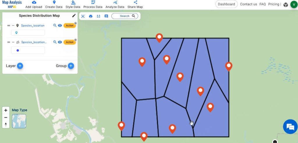 Final map for Mapping Species Distribution created using point to polygon tool