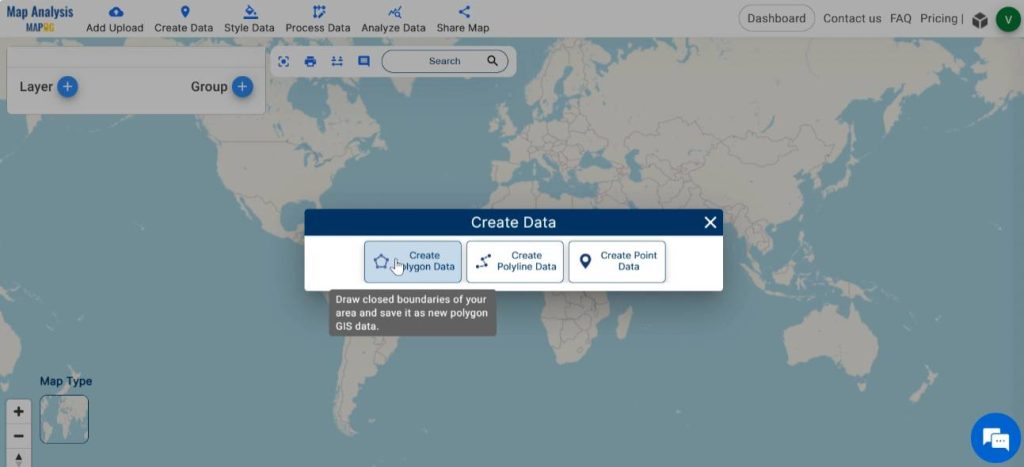 Select create polygon tool for mapping archeological site