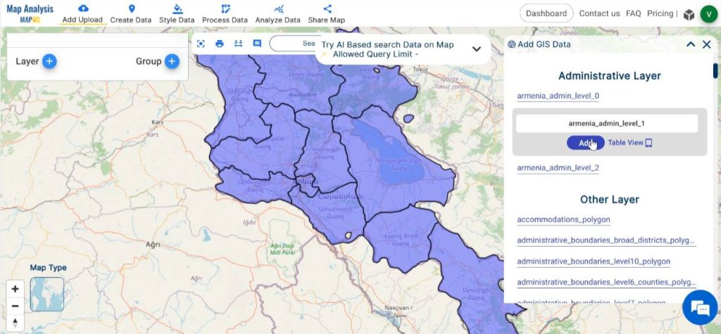 Add administrative boundary layer tool to map for Public Health Planning 
