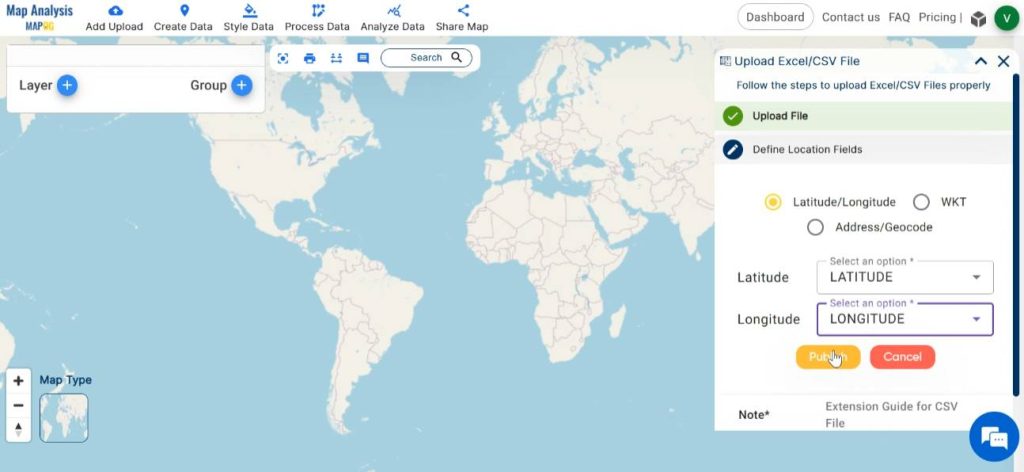 Publish the points to map