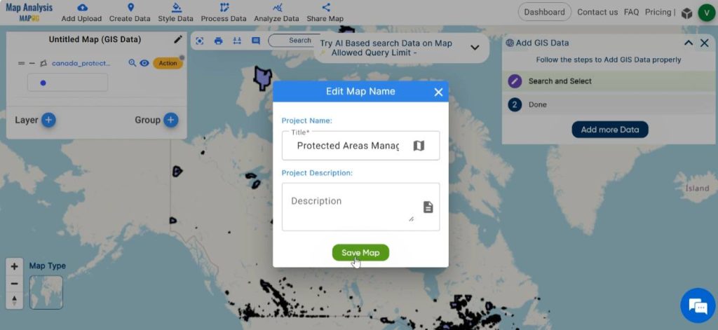 save map for Protected areas management